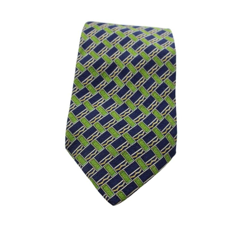 Barneys New York Mens Silk Classic Geometric Print Tie Green Blue 56in.